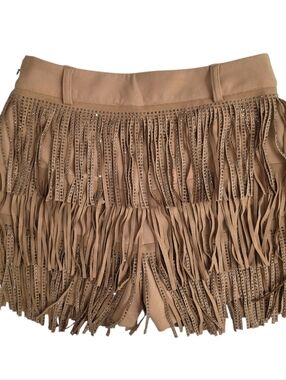 Cloud Ten Tan Rhinestone Fringe Side Zip Festival Shorts